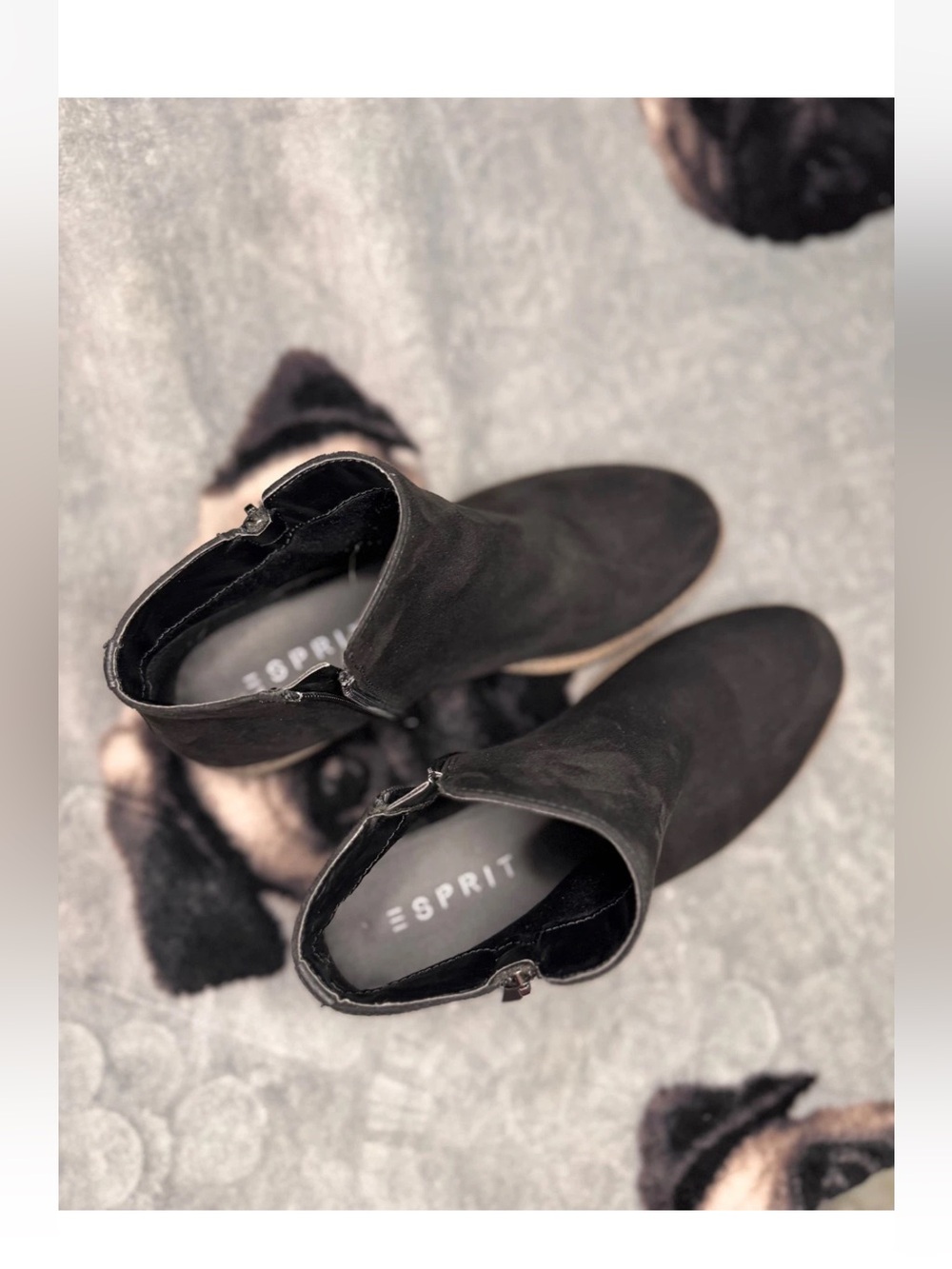 Esprit Black Suede Ankle Booties Boots Shoes with Side Zip - Picture 6 of 9